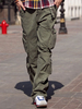 Pantalons Homme Cargo Droit À Taille Naturelle Décontracté Kaki