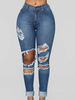 Pantalons Jean en Denim Déchiré Femme Longs Coupe Cintrée à Zip avec Poches