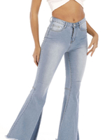 Pantalons Jean Longs avec Fente Bas Evasée Femme Moulant Coupe Cintrée à Zip avec Poches Unicolore