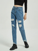 Pantalons Jeans Long en Denim Déchirés Femme Coupe Cintrée à Zip avec Poches Unicolore Pantalons Femme