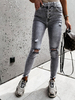 Pantalons Long Déchiré Coupe Cintrée à Zip avec Boutons avec Poches Unicolore Pantalons Jean Moulant