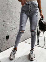 Pantalons Long Déchiré Coupe Cintrée à Zip avec Boutons avec Poches Unicolore Pantalons Jean Moulant