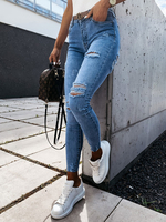 Pantalons Long Déchiré Coupe Cintrée à Zip avec Boutons avec Poches Unicolore Pantalons Jean Moulant