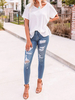 Pantalons Long Déchirés Moulants Femme Coupe Cintrée à Zip avec Poches Moulante Bicolores