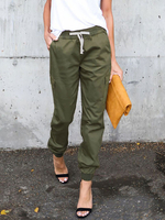Pantalons Long Décontracté Coupe Cintrée à Lacets avec Poches Unicolore