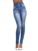 Pantalons Long en Denim Jean Moulant Coupe Cintrée avec Boutons avec Poches Unicolore