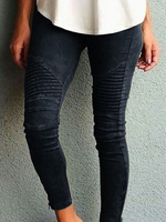 Pantalons Long en Denim Moulant Femme Coupe Cintrée à Zip Unicolore