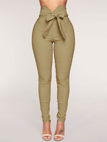 Pantalons Long Femme Coupe Cintrée à Lacets Moulants Unicolore