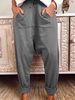Pantalons Long Femme Décontracté Coupe Cintrée à Lacets avec Poches Unicolore