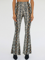 Pantalons Long Imprimé Animal Femme Coupe Cintrée Bas Evasée Bicolores