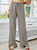 Pantalons Long Imprimé Décontracté Femme Coupe Cintrée à Lacets Bicolores avec Fente