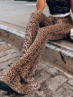 Pantalons Long Imprimé Léopard Femme Coupe Cintrée Bas Evasée Bicolores