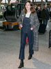 Pantalons Longs avec Bretelles en Denim Femmes Moulants avec Poches Uncolore Bas Evasée
