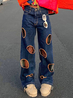 Pantalons Longs Creusants Coupe Cintrée avec Poches avec Boutons Bicolores