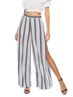 Pantalons longs Décontractés Femmes Imprimés Les Rayures Fente Latérale Bicolores