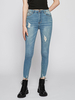 Pantalons Longs en Denim Déchiré Moulants Coupe Cintrée avec Poches à Zip Unicolore