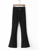 Pantalons Longs en Denim Femmes Moulants avec Poches à Zip Uncolore Bas Evasée