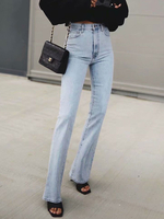Pantalons Longs en Denim Femmes Moulants avec Poches à Zip Uncolore Pantalons Longs en Denim