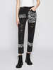 Pantalons Longs en Denim Imprimé Déchiré Coupe Cintrée avec Poches à Zip Bicolores