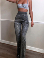 Pantalons Longs en Paillette Femme Coupe Cintrée Bas Evasée