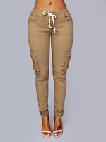 Pantalons Longs Femme à Lacets avec Poches Unicolore