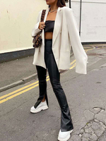 Pantalons Longs Femme Bas Evasée avec Fente Unicolore