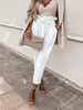 Pantalons Longs Femme Coupe Cintrée à Lacets avec Poches Unicolore