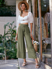 Pantalons Longs Femme Coupe Cintrée à Lacets Bas Evasée Unicolore