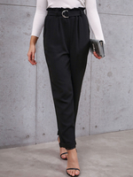 Pantalons Longs Femme Coupe Cintrée avec Ceinture Unicolore