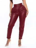 Pantalons Longs Femme Coupe Cintrée en Cuir Synthétique Unicolore
