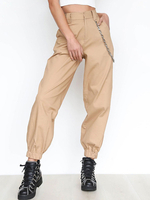 Pantalons Longs Femme Décontracté avec Poche Coupe Cintrée avec Boutons à Zip Unicolore Pantalons Large Femme Elastique