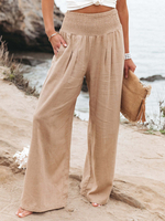 Pantalons Longs Femme Décontracté Coupe Cintrée Bas Evasée Unicolore