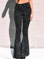 Pantalons Longs Femme Imprimé Coupe Cintrée Bas Evasée Bicolores