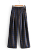 Pantalons Longs Femmes Carreaux Décontracté Fermeture avec Zip et Boutons Bicolores Pantalons Longs Femmes