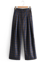 Pantalons Longs Femmes Carreaux Décontracté Fermeture avec Zip et Boutons Bicolores Pantalons Longs Femmes
