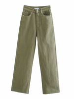 Pantalons Longs Femmes Droits Fermeture avec Boutons et Zip avec Poches Unicolore