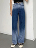 Pantalons Longs Femmes en Denim Droits à Zip avec Poches Cousu Bicolores