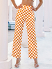Pantalons Longs Femmes Imprimés Carreaux Droits Coupe Cintrée à Zip Bicolores Pantalons Longs Sexy