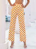 Pantalons Longs Femmes Imprimés Carreaux Droits Coupe Cintrée à Zip Bicolores Pantalons Longs Sexy