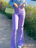 Pantalons longs pour femmes avec passepoil violet en polyester stretch taille surélevée pantalon évasé à carreaux