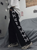 Pantalons longs pour femmes Pantalons droits imprimés en polyester noir