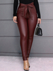 Pantalons Longs Sexy en Cuir Synthétique Femmes Coupe Cintrée à Lacets Unicolore Pantalons Longs Sexy en Cuir Synthétique