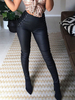 Pantalons Moulant Femmes Long à Cuir Synthétique Vernis Coupe Cintrée Elastique Unicolore Sexy Pantalons Femmes