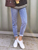 Pantalons Moulants en Denim Femmes Long Fermeture avec Bouton et Zip Bleu Clair Pantalons Femmes