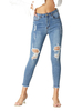 Pantalons Moulants Femmes en Denim Long Creusants Déchirés Bleu Pantalons Femmes