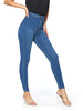 Pantalons Moulants Femmes en Denim Long Fermeture avec Bouton et Zip Bleu Foncé Pantalons Femmes