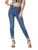 Pantalons Moulants Femmes en Denim Long Fermeture avec Bouton et Zip Bleu Pantalons Femmes