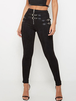 Pantalons pour femmes Pantalons à taille naturelle en denim à glissière noire