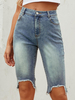 Pantalons Shorts en Denim Déchiré Coupe Cintrée à Zip avec Poches Unicolore