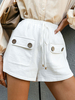 Pantalons Shorts Femmes Décontractés Coupe Cintrée à Lacets Elastique avec Poches Unicolore